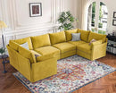 136.4" Oversized Modular Sectional Sofa, U Shaped Convertible Couch with Movable Ottoman, Large 7 Seat Corner Couches for Living Room Deep Seat Yellow Chenille by CozyNest Decor