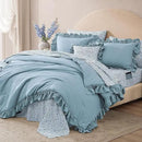 Queen Comforter Set - 7 Pieces Ruffle Blue Bedding Sets, Shabby Chic Farmhouse Bed in a Bag Queen with Ruffle Comforter, Floral Sheets, Pillowcases & Shams by CozyNest Decor