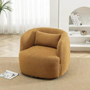 KINWELL 34" Wide Boucle Swivel Barrel Chair, No Assembly Round Upholstered Armchair Accent Chair Single Sofa Chair with Toss Pillow for Living Room and Bedroom, Brown by CozyNest Decor