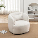 KINWELL 34" Wide Boucle Swivel Barrel Chair, No Assembly Round Upholstered Armchair Accent Chair Single Sofa Chair with Toss Pillow for Living Room and Bedroom, Beige by CozyNest Decor