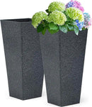 28" Large Tall Square Planters for Outdoor Plants, Set of 2 V-Shaped Planter Box with Black Terrazzo Look, Durable and Weather Resistant, Ideal or Garden, Patio, Porch or Home use. by CozyNest Decor