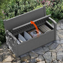 80 Gallon Outdoor Storage Box, Resin Patio Furniture with Armrest, Lockable Deck Box with Waterproof and UV Resistant for Patio Cushions, Garden Tools and Pool Supplies, Grey by GreenHaven Gardens