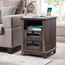 OKD Nightstand with Charging Station, 18'' Industrial & Farmhouse End Table with 2 Drawers & Open Cubby, Rustic Mesh Drawer Sofa Side Table w/Storage for Bedroom, Living Room, Office, Dark Rustic Oak by CozyNest Decor