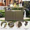 Domi Grill Carts Outdoor Storage Cabinet with Wheels, Metal Outdoor Grill Kitchen Table Dining Cooking Prep BBQ Table for Patio, Kitchen Island, Home Party, Bar (Brown) by CozyNest Decor