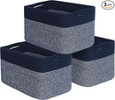 MINTWOOD Design 3-Pack Storage Baskets for Shelves, Playroom and Classroom, Book Basket, Decorative Storage Cube Bins, Woven Closet Organizers, Pantry and Shoe Organizer, Navy Blue by TinyTreasures Baby Boutique