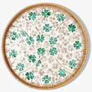 Round Rattan Tray with Mother of Pearl Inlay & Wooden Base - Decorative Wicker Serving Tray for Coffee/Bread/Fruits, Food Storage & Display - Multipurpose Home Decor (M,Four-Leaf Clover) by CozyNest Decor