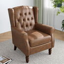 High Back Accent Chair,Upholstered Faux Leather Wingback Armchair with Solid Wood Legs for Small Spaces,Comfy Single Sofa Chair for Living Room,Bedroom,Office-Brown by CozyNest Decor