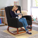 Rocking Chair Nursery, Nursing Rocking Chairs for Mom Nursery, Comfy Wingback Glider Rocking Armchair with Foot Rest and Side Pocket for Nursery Living Room Bedroom, Walnut Black by TinyTreasures Baby Boutique