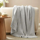 Amélie Home Chenille Knit Throw Blanket for Couch, Chevron Texture Decorative Soft Blanket for Sofa, Bed & Chair, 50"x60", Light Grey by CozyNest Decor