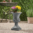 Christopher Knight Home Jorine Light Concrete Planter, Patio Planter, Mid-Centry Gadern Urn, Large Garden Pot, Floral Relif Design, Flower Urn with Drainage Hole for Backyard Home, Antique Gray by CozyNest Decor