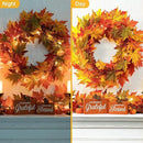 Glitzhome 24 Inch Pre-lit Fall Wreath, Autumn Wreath for Front Door, Lighted Maple Leaves Wreaths with Timer for Thanksgiving Halloween Christmas Wall Front Porch Home Decoration by CozyNest Decor