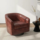 Swivel Barrel Accent Chair, Modern Round Faux Leather Arm Chair for Living Room, Bedroom, Comfy Club Reading Chairs for Adults(Faux Leather, Red Brown, Set of 2) by CozyNest Decor