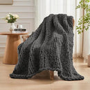 Carriediosa Chunky Knit Throw Blanket 50" X 60", 100% Hand Made Large Chenille Loop Yarn Soft Fluffy Throws for Couch Sofa Bed, Big Crochet Cozy Heavy Thick Cable Woven Blankets, Dark Grey by CozyNest Decor