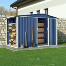 Metal Outdoor Storage Shed 10FT x 6FT with Firewood Storage, Steel Utility Tool Shed Storage House with Sliding Door, Metal Sheds Outdoor Storage for Backyard Garden Patio Lawn, Blue by GreenHaven Gardens