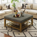 Large Square Ottoman Coffee Table, Linen Solid Upholstered Footrest Ottoman with Solid Wood Shelf Storage Tufted Coffee Table for Bedroom Living Room, Granite by CozyNest Decor