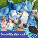 PY SUPER MODE Picnic Blankets Extra Large, Waterproof Foldable Outdoor Beach Blanket Oversized 83x79” Sandproof, 3-Layer Picnic Mat for Camping, Hiking, Travel, Park, Concerts(Blue Leaves) by TinyTreasures Baby Boutique