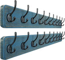 Dseap Coat Rack Wall: 38-1/4" Long, Patented, Heavy-Duty, 10-Double-Hooks Wooden Wall Mounted Coat Rack Coat Hanger Hook Rail for Winter Coats Hat Jacket Clothing, Weathered Blue, Pack of 2 by CozyNest Decor