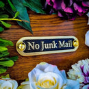No Junk Mail Metal Brass Door Sign. Traditional Style Home Décor Wall Plaque Handmade By The Metal Foundry UK. by CozyNest Decor