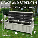 EconoHome 3 Seat Outdoor Storage Bench with Rain Cover - 90 Gallon Capacity - Weatherproof Resin Bench for Patio, Porch, Garden, Yard, Pool Area - Furniture for Pool Accessories, Gardening Tools by GreenHaven Gardens