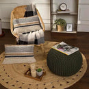 REDEARTH Round Hand Knitted Pouf - Foot Stool Bean Bag Ottoman - Cord Boho Pouffe - Poof Accent Beanbag Footrest for Living Room - Bedroom - Patio - Lounge (19.5"x19.5"x14") - Olive by CozyNest Decor
