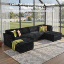 Modular Sectional Sofa, 130.7 Inch U Shaped Couch Set for Living Room, 4-Seater Comfy Cloud Couches with Two Movable Ottoman, Plush Corduroy, Black by CozyNest Decor