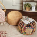 REDEARTH · Round Pouf Ottoman - Braided Boho Poof Home Décor Pouffe Accent Sitting Circular Foot Rest for Living Room, Bedroom, Nursery, Lounge; Jute and Cotton Set of 2 (19.5"x19.5"x14"; Multi) by CozyNest Decor