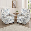 UIXE Floral Pushback Recliner Chairs Set of 2, Fabric Upholstered Armchair Push Back Accent Chair for Living Room, Rivet Trim Club Chair Home Theater Single Sofa Reading Seat - Blue Plants by CozyNest Decor