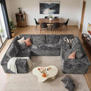 Cloud Sectional Couches for Living Room,U Shaped Modular Sofas No Assembly,135x79 Inches Plush Corduroy Oversized Floor Couch Set with Deep Seat Chaise,Grey by CozyNest Decor