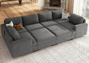 Nolany Sectional Couch with Storage Ottoman, Corduroy Sleeper Sectional Sofa with Chaise, Modular Sectional Couches for Living Room, Dark Grey by CozyNest Decor