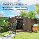 Outsunny 11' x 13' Outdoor Storage Shed, Garden Tool Metal Shed with Foundation Kit, Double Lockable Door, Air Vents and Sloping Roof, for Backyard, Patio, Lawn, Brown by GreenHaven Gardens