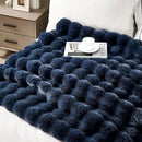 DREAMNINE Large Soft Thick Fuzzy Bubble Faux Rabbit Fur Blanket Full Size 70" x 80",Double Sided Comfy Plush Warm Shaggy Fluffy Blankets, Luxury Big Cozy Cute Textured Furry Blanket for Bed, Navy Blue by CozyNest Decor