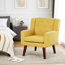 Accent Chairs Set of 2, Button-Tufted Upholstered Living Room Chairs Set of 2, Comfy Reading Chair Mid Century Modern Chairs with Linen Fabric Lounge Arm Chairs for Bedroom (Bright Yellow) by CozyNest Decor