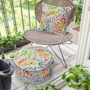 Inflatable Ottoman Stool D21 xH9 for Outdoor/Indoor Use, Water Repellent Patio Foot Rest Stool with Portable Handle,Round Pouf Ottoman Suitable for Garden,Deck and Camping - Paisley Multi by CozyNest Decor