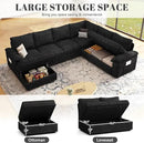 108 Inch Modular Sectional Sofa with Pull Out Bed,U Shaped 7 Seat Sectional Sleeper Sofa with Storage,Sectional Couches for Living Room,Cloud Modular Couch,Removable Sofa Cover,Black by CozyNest Decor