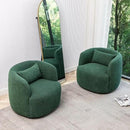 KINWELL 34" Wide Boucle Swivel Barrel Chairs Set of 2, No Assembly Round Upholstered Armchairs Accent Chairs Single Sofa Chair with Toss Pillow for Living Room and Bedroom, Green by CozyNest Decor