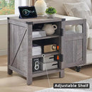 JXQTLINGMU Farmhouse End Table with Charging Station, 18'' Rustic Nightstand with Barn Door & Adjustable Shelf, Wooden Sofa Side Table with 3-Tier Storage for Living Room, Bedroom, Gray by CozyNest Decor