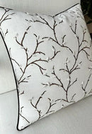 VAGMINE Embroidered Pussy Willow Throw Pillow Cover - 18x18 Inches Square - 100% Cotton Ivory Decorative Cushion Cover - Floral Embroidery - Soft Neutral Accent for Sofa, Bed, Couch, Farmhouse Décor by CozyNest Decor