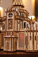 Wood Trick Dragon Castle Movable Wooden 3D Puzzles for Adults and Kids to Build - Red LED - Greensleeves Melody - Towers Rotating - Engineering DIY Project Mechanical Model Kits for Adults by TinyTreasures Baby Boutique