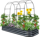 KING BIRD Raised Garden Bed with Arched Trellis Galvanized Planter Garden Box Outdoor for Gardening, Climbing Vegetables, Flowers 7.87x3.94x0.98 Ft, Dark Grey by GreenHaven Gardens