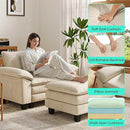 LINSY HOME Sofa Chair with Movable Ottoman - Corduroy Cloud Couch Chair Soft Comfy Modern Sofa Chaise Single Sleeper Chair Bed for Living Room Apartment Office, Beige by CozyNest Decor