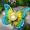 Solar Lights Outdoor Garden Butterfly Decor, Metal Butterfly Statue Decoration with LED Crackle Glass Globe, Solar Powered Lighted Garden Art Decor for Patio Lawn Yard Pathway Tabletop Ground by CozyNest Decor