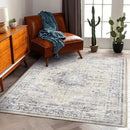 Washable Area Rug 4'x6' Floral Blue Traditional Floor Cover Foldable Thin Rugs Retro Kitchen Indoor Distressed Non Slip Carpet Floral Print Mat Bedroom Living Room by TinyTreasures Baby Boutique