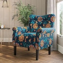BELLEZE Modern Accent Chair for Living Room, High Back Linen Armchair with Wooden Legs, Upholstered Wingback Side Chair Padded Armrest Single Sofa for Living Room, Bedroom - Allston (Blue & Flower) by CozyNest Decor