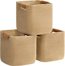 danpinera 3 Pack 11 Inch Woven Baskets for Storage, Stylish Storage Baskets for Shelves, Laundry, Bathroom, Kitchen, Cube Storage Bin, Cotton Rope Boho Baskets, Jute by TinyTreasures Baby Boutique