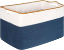 MINTWOOD Design 22in Extra Large Blanket Basket Holder Living Room, Rectangle Rope Woven Storage Basket with Handles for Laundry, Pool Towels, and Shoes, Dog Toy Organizer Bin Box, Prussian Blue by GreenHaven Gardens