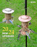 iBorn Metal Bird Feeder for Outside Hanging,Wild Bird Feeders for Cardinal,18cm Large Roof&Tray Brushed Copper 10 Port(Seed is not Included) by CozyNest Decor