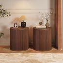 AVZEAR Fluted Round Side Table with Storage, Small Mid Century End Table Fluted Nightstands, Modern Circle Bedside Tables Wood Night Stand for Small Spaces, Living Room, Bedroom (Rustic Walnut) by CozyNest Decor