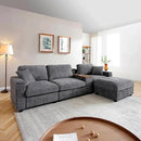 120.3" Modern L-Shaped Sectional Sofa with 360°Swivel Drop-Down Table, Storage Armrest, USB Ports & Movable Storage Ottoman – Plush Linen Cloud Couch for Lounge (Grey) by CozyNest Decor