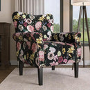 BELLEZE Modern Accent Chair for Living Room, High Back Linen Armchair with Wooden Legs, Upholstered Wingback Side Chair Padded Armrest Single Sofa for Living Room, Bedroom - Allston (Black & Flower) by CozyNest Decor
