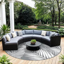 GENIMO Outdoor Rug 10' Round Waterproof for Patios Clearance, Reversible Outdoor Plastic Straw Camping Rug Carpet, Large Area Rugs Mats for RV, Camper, Deck, Balcony, Porch, Beach, Picnic, Grey&White by CozyNest Decor